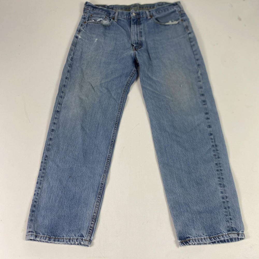 Levis Jeans Mens 38x32 Blue Light Wash Denim Straight Leg Distressed Pants